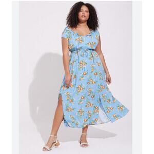 Torrid Womens Maxi Dress Size 2X 2 Blue Orange Fruit Spring Boho Garden Office